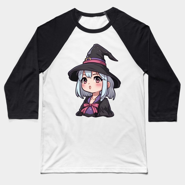 Anime girl witch halloween Baseball T-Shirt by InkPulse